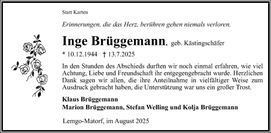 Anzeige  Inge Brüggemann  Lippische Landes-Zeitung