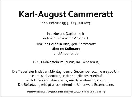 Anzeige  Karl-August Cammeratt  Lippische Landes-Zeitung