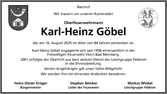 Anzeige  Karl-Heinz Göbel  Lippische Landes-Zeitung