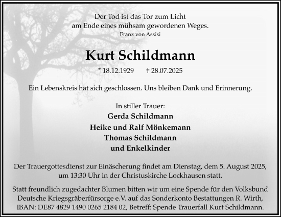 Anzeige  Kurt Schildmann  Lippische Landes-Zeitung