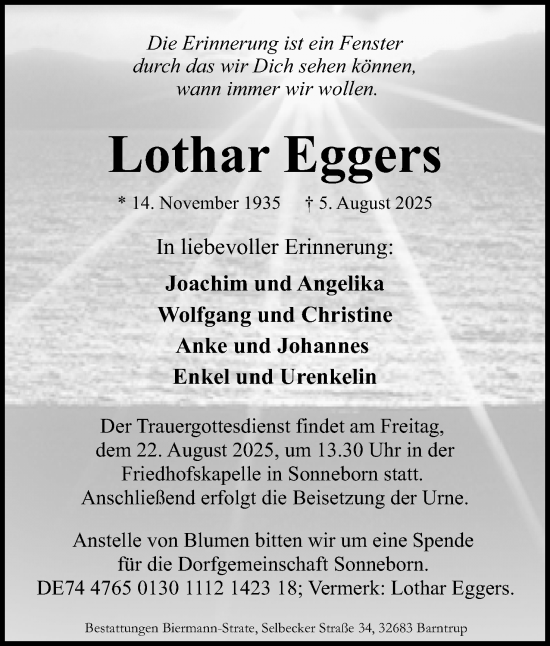 Anzeige  Lothar Eggers  Lippische Landes-Zeitung