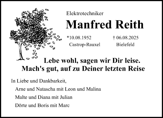 Anzeige  Manfred Reith  Lippische Landes-Zeitung
