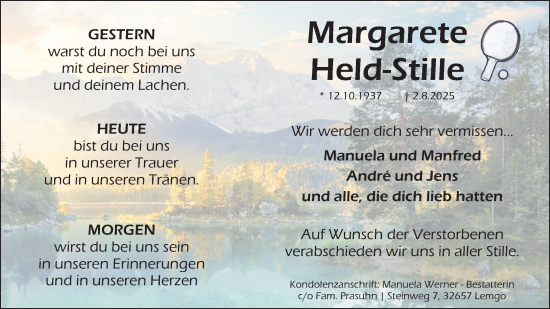 Anzeige  Margarete Held-Stille  Lippische Landes-Zeitung