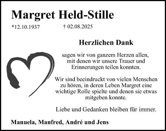 Anzeige  Margret Held-Stille  Lippische Landes-Zeitung