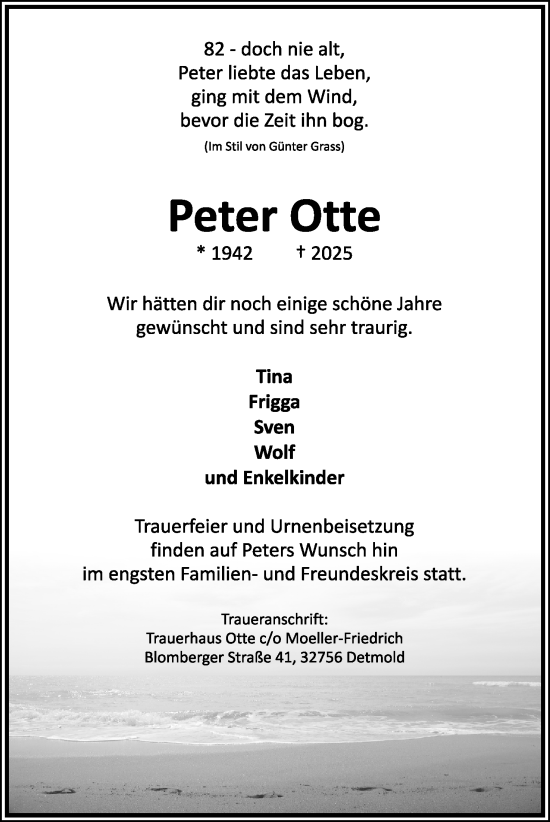Anzeige  Peter Otte  Lippische Landes-Zeitung