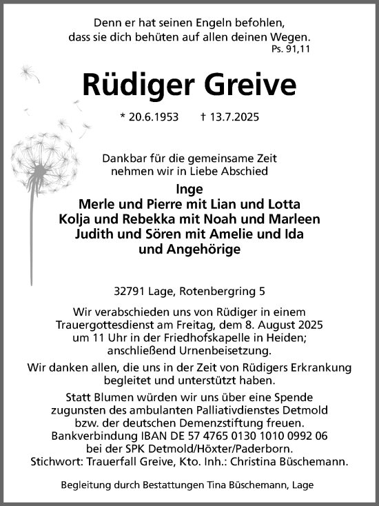 Anzeige  Rüdiger Greive  Lippische Landes-Zeitung