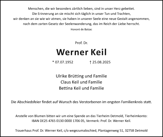 Anzeige  Werner Keil  Lippische Landes-Zeitung