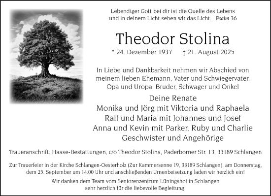 Anzeige  Theodor Stolina  Lippische Landes-Zeitung