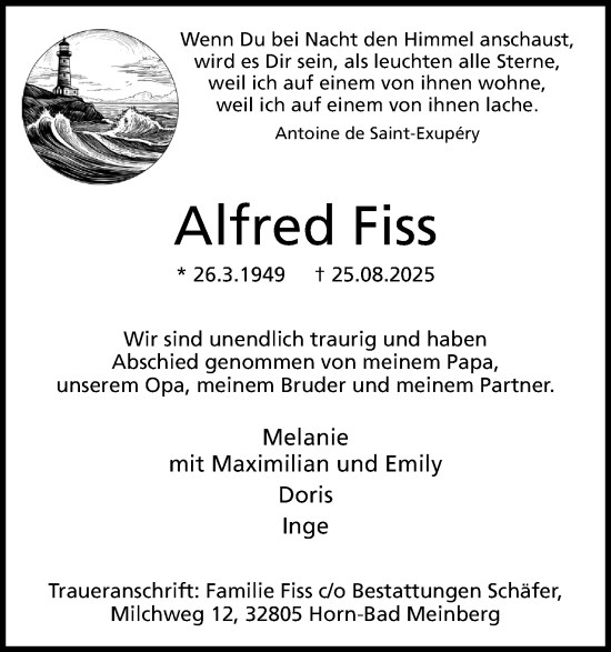 Anzeige  Alfred Fiss  Lippische Landes-Zeitung
