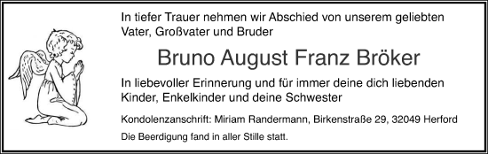 Anzeige  Bruno August Franz Bröker  Lippische Landes-Zeitung