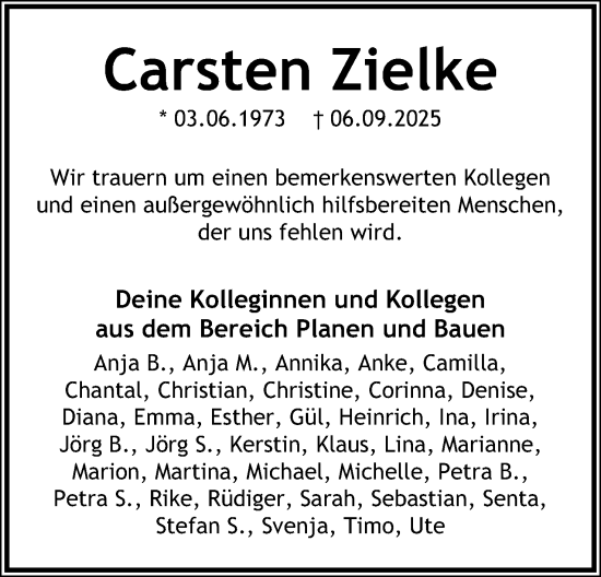 Anzeige  Carsten Zielke  Lippische Landes-Zeitung
