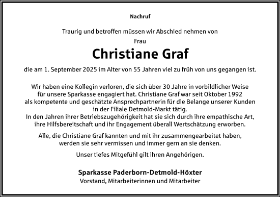 Anzeige  Christiane Graf  Lippische Landes-Zeitung
