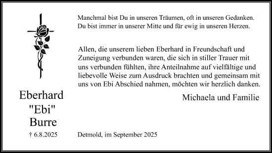 Anzeige  Eberhard Burre  Lippische Landes-Zeitung