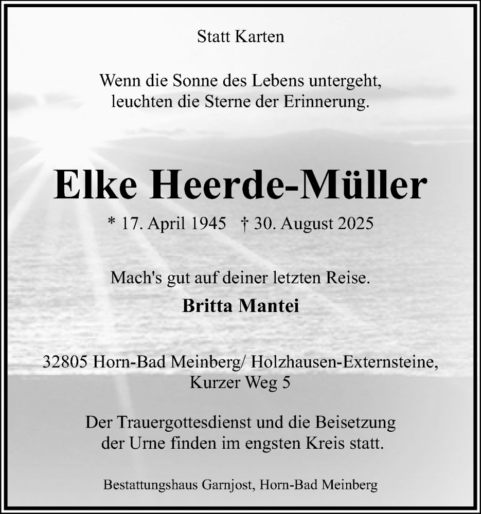  Traueranzeige für Elke Heerde-Müller vom 06.09.2025 aus Lippische Landes-Zeitung