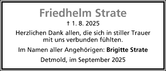 Anzeige  Friedhelm Strate  Lippische Landes-Zeitung