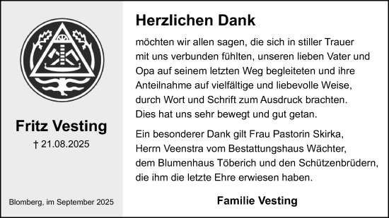 Anzeige  Fritz Vesting  Lippische Landes-Zeitung