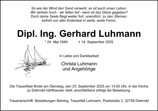 Anzeige  Gerhard Luhmann  Lippische Landes-Zeitung