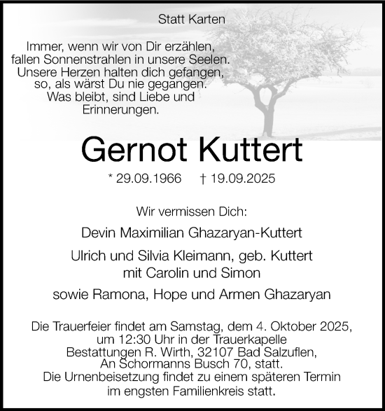 Anzeige  Gernot Kuttert  Lippische Landes-Zeitung
