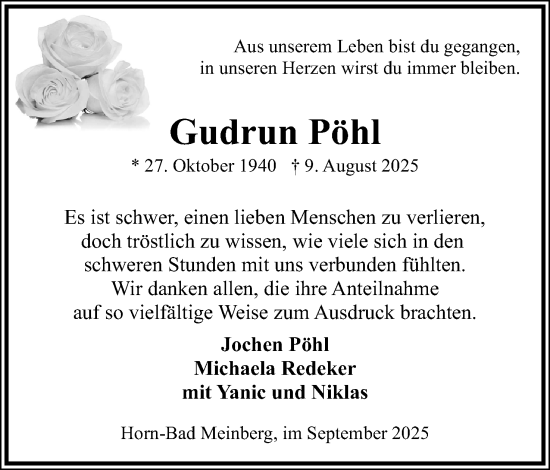 Anzeige  Gudrun Pöhl  Lippische Landes-Zeitung