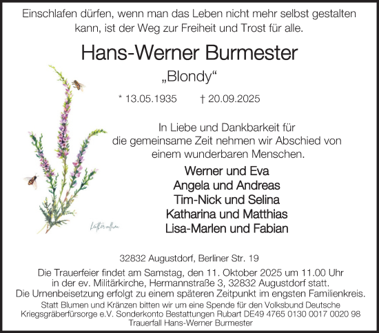 Anzeige  Hans-Werner Burmester  Lippische Landes-Zeitung