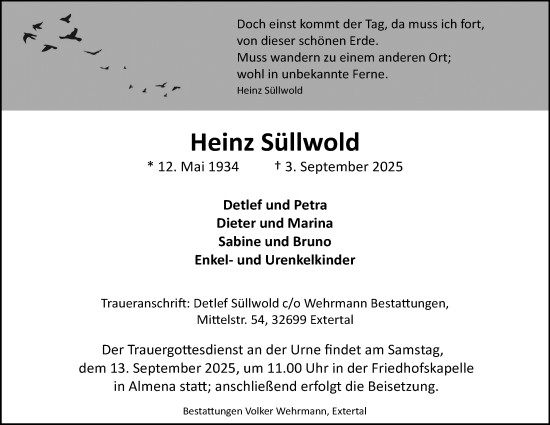 Anzeige  Heinz Süllwold  Lippische Landes-Zeitung