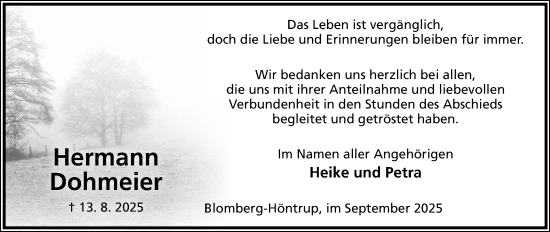 Anzeige  Hermann Dohmeier  Lippische Landes-Zeitung
