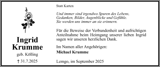 Anzeige  Ingrid Krumme  Lippische Landes-Zeitung