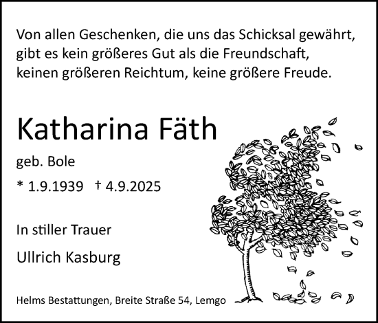 Anzeige  Katharina Fäth  Lippische Landes-Zeitung