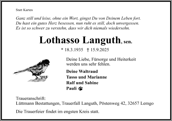 Anzeige  Lothasso Languth  Lippische Landes-Zeitung