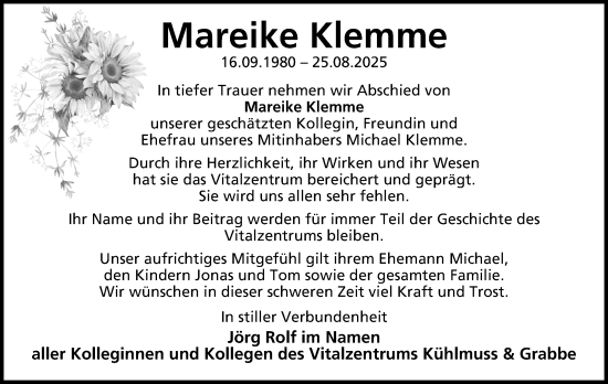 Anzeige  Mareike Klemme  Lippische Landes-Zeitung