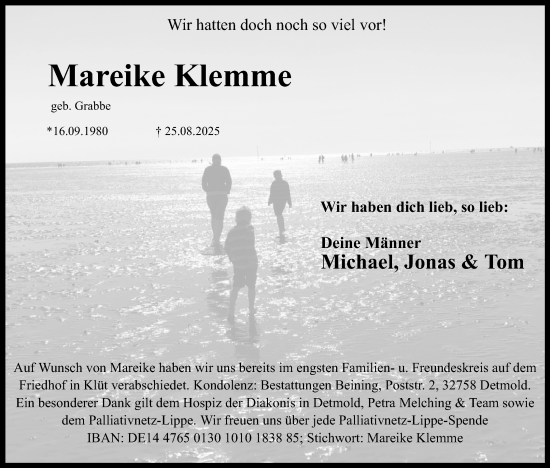 Anzeige  Mareike Klemme  Lippische Landes-Zeitung