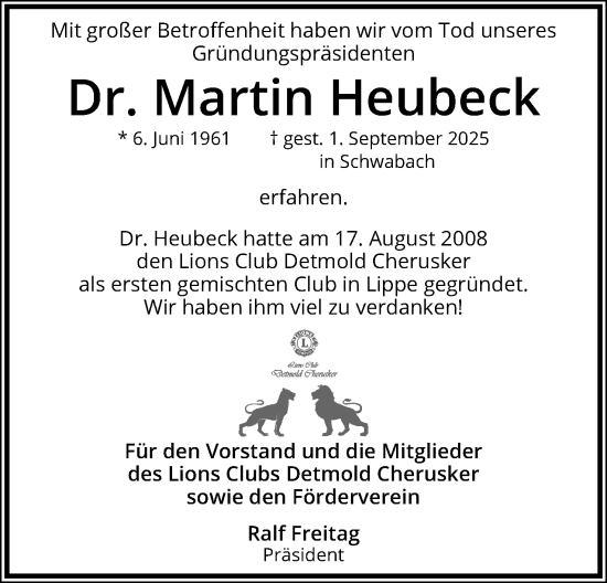 Anzeige  Martin Heubeck  Lippische Landes-Zeitung