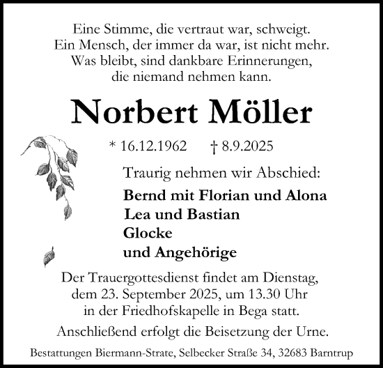 Anzeige  Norbert Möller  Lippische Landes-Zeitung
