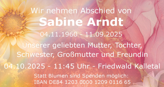 Anzeige  Sabine Arndt  Lippische Landes-Zeitung