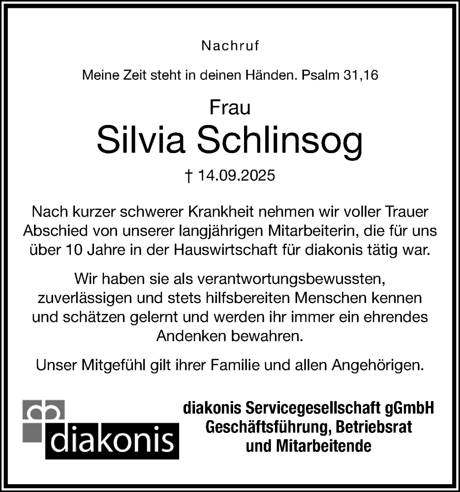  Traueranzeige für Silvia Schlinsog vom 27.09.2025 aus Lippische Landes-Zeitung