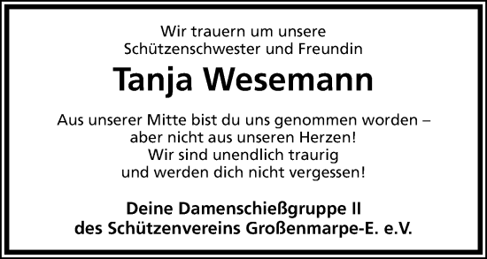 Anzeige  Tanja Wesemann  Lippische Landes-Zeitung