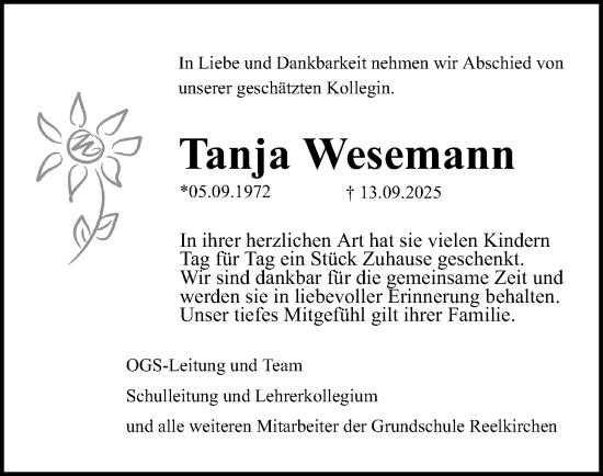 Anzeige  Tanja Wesemann  Lippische Landes-Zeitung