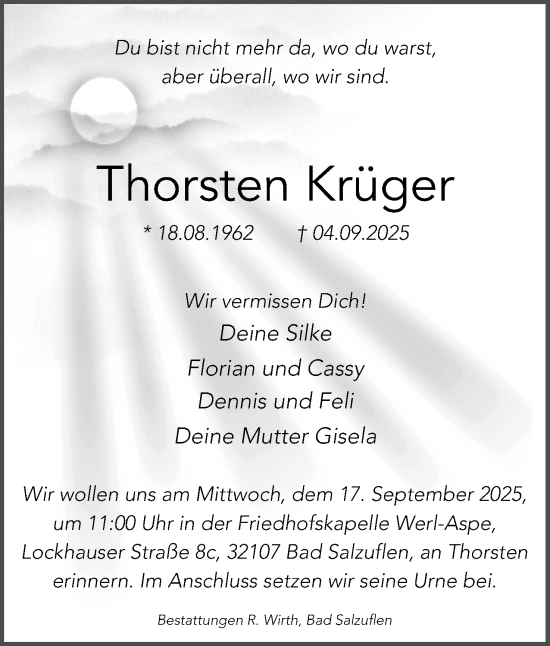Anzeige  Thorsten Krüger  Lippische Landes-Zeitung
