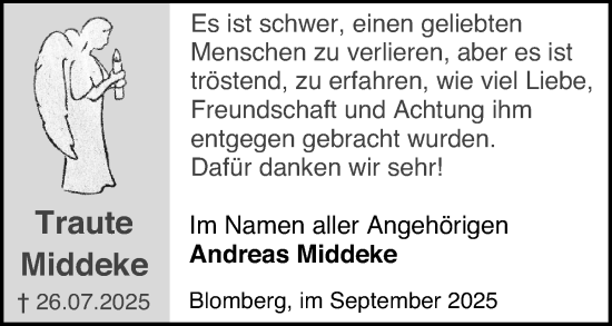 Anzeige  Traute Middeke  Lippische Landes-Zeitung