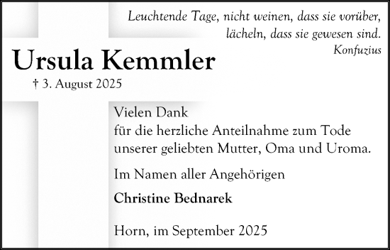 Anzeige  Ursula Kemmler  Lippische Landes-Zeitung
