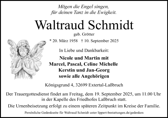 Anzeige  Waltraud Schmidt  Lippische Landes-Zeitung