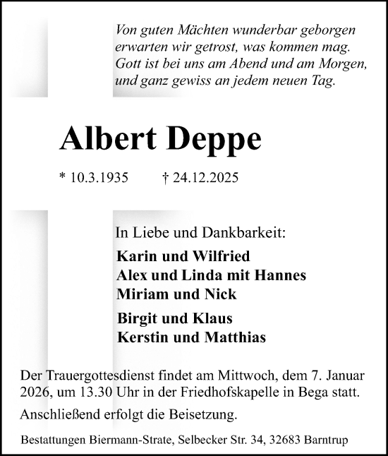 Anzeige  Albert Deppe  Lippische Landes-Zeitung
