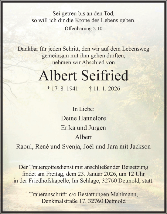 Anzeige  Albert Seifried  Lippische Landes-Zeitung