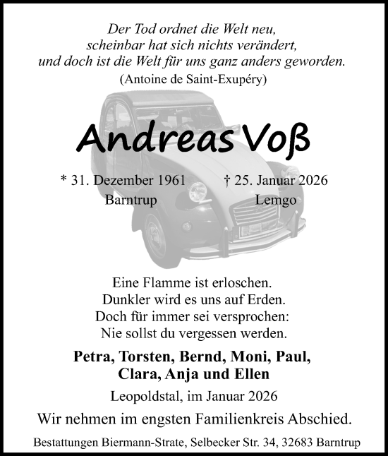 Anzeige  Andreas Voß  Lippische Landes-Zeitung