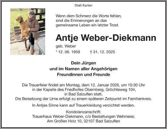 Anzeige  Antje Weber-Diekmann  Lippische Landes-Zeitung