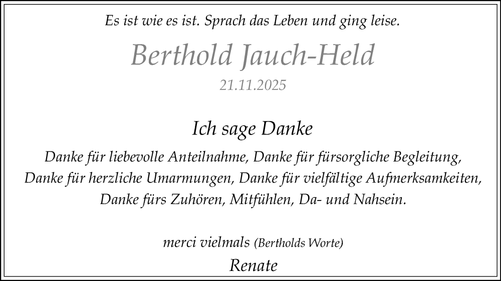  Traueranzeige für Berthold Jauch-Held vom 17.01.2026 aus Lippische Landes-Zeitung