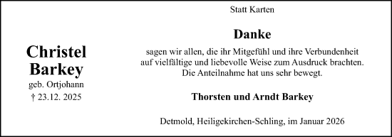 Anzeige  Christel Barkey  Lippische Landes-Zeitung
