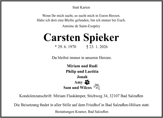 Anzeige  Carsten Spieker   Lippische Landes-Zeitung