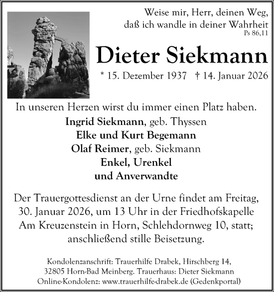Anzeige  Dieter Siekmann  Lippische Landes-Zeitung
