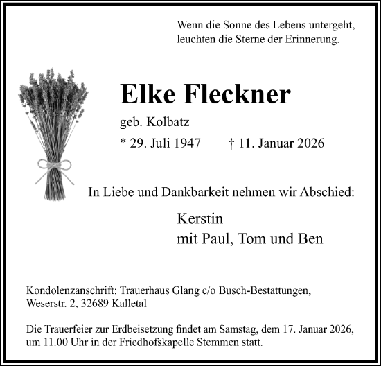 Anzeige  Elke Fleckner  Lippische Landes-Zeitung